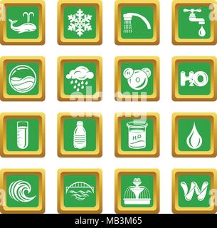 Wasser Icons Set grünes Quadrat Vektor Stock Vektor