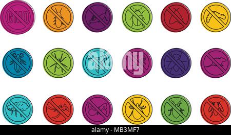 Keine Insekten zeichen Icon Set, Farbe Umrisse Stil Stock Vektor
