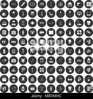 100 Medizinisches Zubehör Icons Set schwarz Kreis Stock Vektor