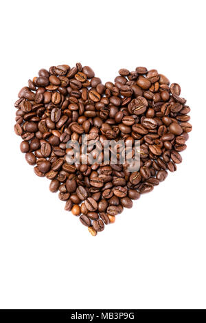 Kaffee in Form von Herzen auf weißem Hintergrund auf weißem Hintergrund Stockfoto