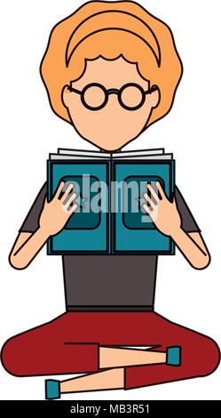 Avatar Frau sitzen und lesen ein Buch über weißer Hintergrund, farbenfrohen Design. Vector Illustration Stock Vektor