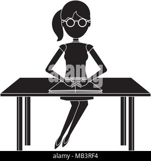 Avatar Frau Studium und Sitzen am Schreibtisch über weißer Hintergrund, Vektor, Abbildung Stock Vektor