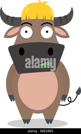 Cute Buffalo cartoon Gras essen auf weißem Hintergrund - Vector Illustration Stock Vektor