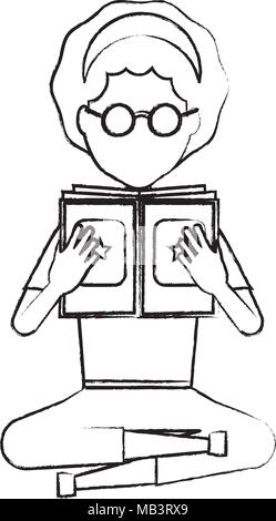Skizze des Avatars Frau sitzen und lesen ein Buch über weißer Hintergrund, Vektor, Abbildung Stock Vektor