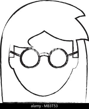 Skizze des Avatars Frau mit kurzen Haaren und Brille trägt auf weißem Hintergrund, Vector Illustration Stock Vektor