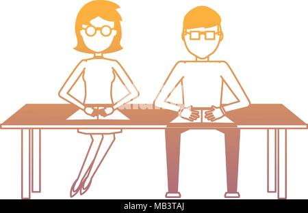 Avatar Menschen am Schreibtisch über weißen Hintergrund sitzen, farbenfrohen Design. Vector Illustration Stock Vektor