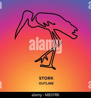 Stork Umrisse auf lila Hintergrund Stock Vektor