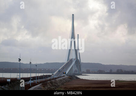 Brücke Pont de Normandie Überquerung des Flusses Seine in Frankreich Stockfoto