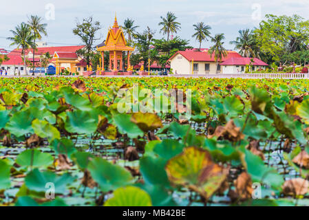 Der Lotus Teich in Kampot, Kambodscha. Modernen park Naherholungsgebiet im Zentrum der Stadt Bramsche Stockfoto