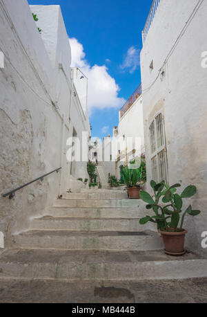 Ostuni (Apulien, Italien) - Die wunderschöne weiße Stadt in der Provinz von Brindisi, Apulien, Süditalien, mit der historischen Altstadt auf dem Hügel Stockfoto