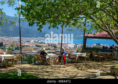 Die Stadt Marmaris, Mugla, Türkei, von oben gesehen. Stockfoto