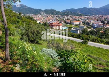 Die Stadt Marmaris, Mugla, Türkei, von oben gesehen. Stockfoto