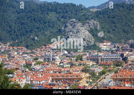 Die Stadt Marmaris, Mugla, Türkei, von oben gesehen. Stockfoto