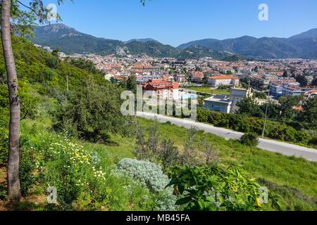 Die Stadt Marmaris, Mugla, Türkei, von oben gesehen. Stockfoto