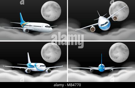 Vier himmel Szenen mit Flugzeug fliegen Abbildung Stock Vektor