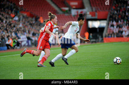 St. Mary's Stadium, Southampton, UK. 6 Apr, 2018. Demi Stokes von England in Aktion während der FIFA Frauen-WM-Qualifikationsspiel zwischen England und Wales, bei St. Mary's Stadium. © David Rebhuhn/Alamy leben Nachrichten Stockfoto