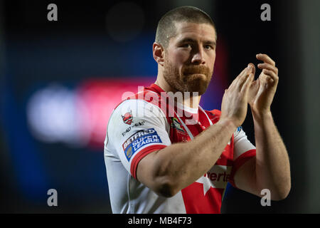 Merseyside, England. 6. April 2018. St. Helens Kyle Amor 6. April 2018, total Gottlosen Stadion, Merseyside, England; Betfred Super League Rugby, Runde 10, St Helens v-Rumpf FC Credit: Aktuelles Bilder/Alamy leben Nachrichten Stockfoto