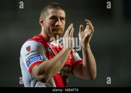 Merseyside, England. 6. April 2018. St. Helens Kyle Amor 6. April 2018, total Gottlosen Stadion, Merseyside, England; Betfred Super League Rugby, Runde 10, St Helens v-Rumpf FC Credit: Aktuelles Bilder/Alamy leben Nachrichten Stockfoto