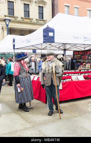 Die 51Th Northumbrian Versammlung in Morpeth Northumberland, Großbritannien im April 2018. Lokal produzierte Waren für Verkauf an den Ständen. Stockfoto