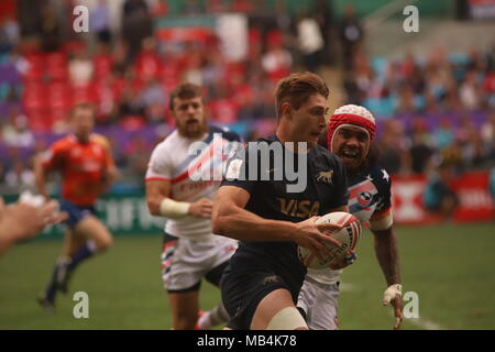 Hongkong, China. 7 Apr, 2018. Uns Team gewann das Match gegen Argentinien mit 31:17 im heutigen Spiel bei Hong Kong Rugby Sevens 2018. Apr-7, 2018 Hong Kong. ZUMA/Liau Chung Ren Credit: Liau Chung Ren/ZUMA Draht/Alamy leben Nachrichten Stockfoto