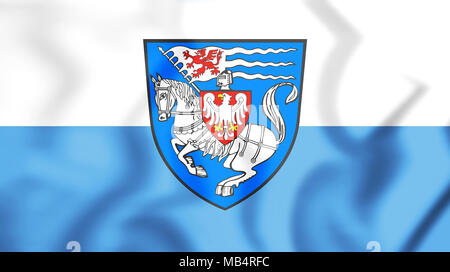 3D-Flagge von Koszalin, Polen. 3D-Darstellung. Stockfoto