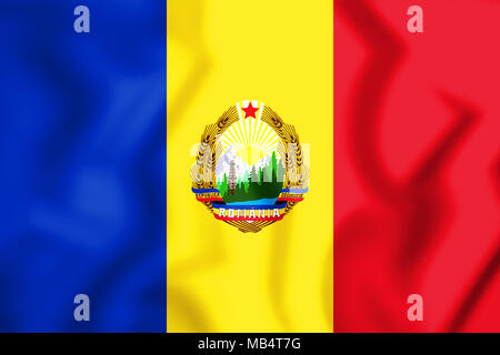 3D-Flagge Rumänien (1965-1989). 3D-Darstellung. Stockfoto