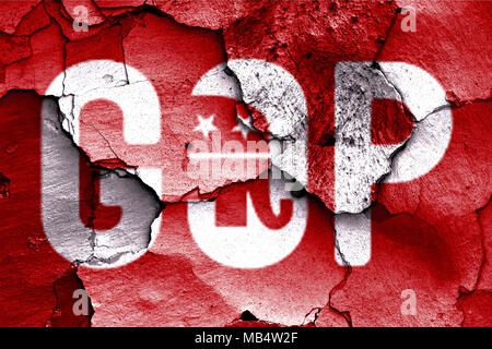 Flagge der Grand Old Party, die auf eine rissige Wand gemalt Stockfoto