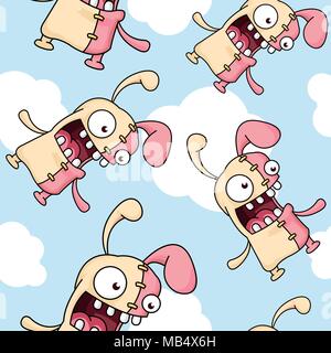 Eine nahtlose Muster eines verrückten Osterhase durch die Wolken im Himmel fliegen. Stock Vektor