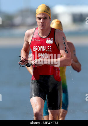 England's Jonathan Brownlee während der gemischten Team Staffel Triathlon Finale bei den Southport Broadwater Parklands bei Tag drei der Commonwealth Games 2018 in der Gold Coast, Australien. Stockfoto