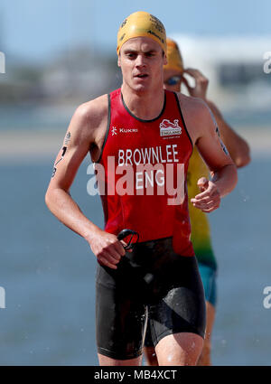 England's Jonathan Brownlee während der gemischten Team Staffel Triathlon Finale bei den Southport Broadwater Parklands bei Tag drei der Commonwealth Games 2018 in der Gold Coast, Australien. Stockfoto