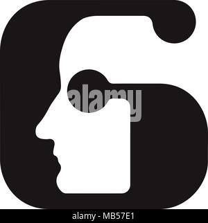 G g Logo Logo-englischer Font Großbuchstaben-menschliche Gesichter der Cyborg Roboter, für Computer, Wissenschaft etc., retro style. Stock Vektor