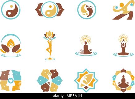 Yoga wellness Symbole gesetzt Stock Vektor
