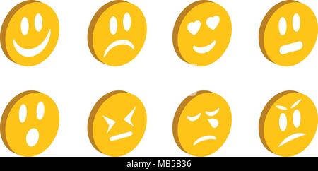 Sammlung isometrische Cartoon Stil lächelt mit unterschiedlichen Emotionen Stock Vektor