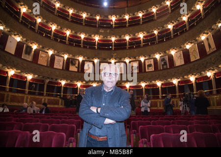 Roma, Italien. 07 Apr, 2018. Italienische Künstler Mimmo Paladino Pressekonferenz von "Interludio Valle", die Aktivitäten, die im Teatro Valle nehmen wieder geöffnet von April bis Dezember 2018 Credit: Matteo Nardone/Pacific Press/Alamy leben Nachrichten Stockfoto