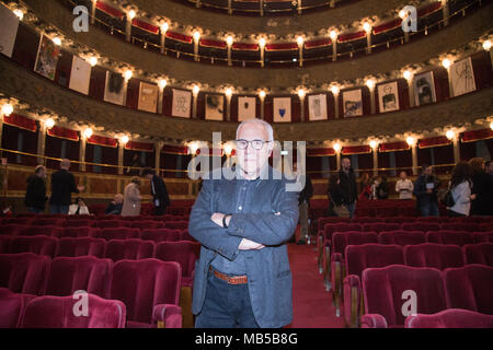 Roma, Italien. 07 Apr, 2018. Italienische Künstler Mimmo Paladino Pressekonferenz von "Interludio Valle", die Aktivitäten, die im Teatro Valle nehmen wieder geöffnet von April bis Dezember 2018 Credit: Matteo Nardone/Pacific Press/Alamy leben Nachrichten Stockfoto