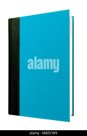 Blau hardcover book schwarz Wirbelsäule vordere Abdeckung aufrechte vertikale isoliert auf weißem Stockfoto