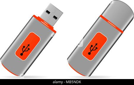Illustration der orange Usb Pen Drive Speicher Stock Vektor