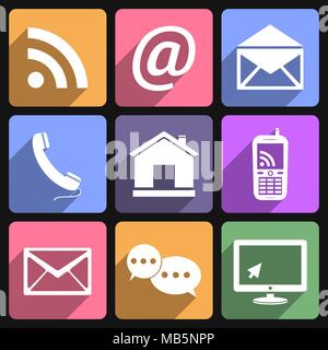 Kontakt & Kommunikation Flachbild Icons Set Vector Stock Vektor