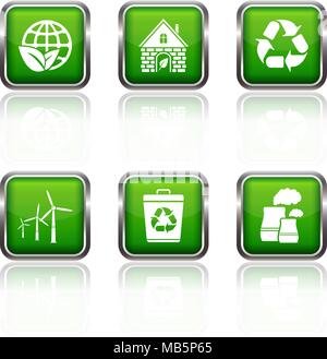 Ökologie Vector Icons, Web-Tasten einstellen Stock Vektor