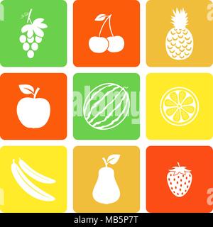 Früchte und Beeren flachbild Symbole gesetzt Stock Vektor
