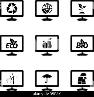 Monitor Icons mit Ökologie Zeichen Stock Vektor