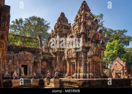 Banteay Srei, wie die 'Lady Tempel" bekannt, stammt aus dem 967 CE, und ist mit dem hinduistischen Gott Shiva geweiht, in Siem Reap (Kambodscha). Stockfoto