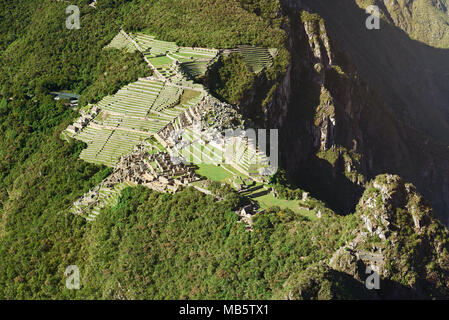 Landschaft Blick auf Machu Picchu Stadt. Malerische Landschaft Blick auf Machu Picchu Stockfoto