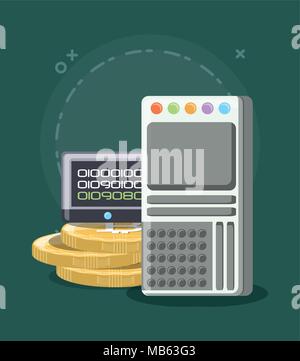 Bergbau cryptocoins Design mit Stapel von Münzen und über Hintergrund, farbenfrohen Design. Vector Illustration Stock Vektor