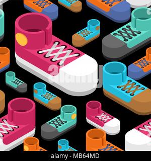 Sneakers isometrische nahtlose Muster. Sport Schuhe Hintergrund Stock Vektor