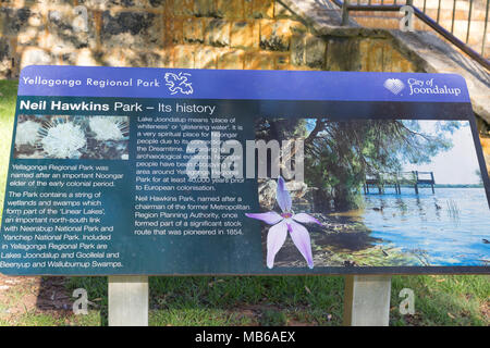 Hinweise an Neil Hawkins Park, Lake Joondalup, Yellagonga Regional Park, Perth, Western Australia Stockfoto