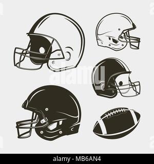 Satz von American Football Ausrüstung und Gang. Helme und Ball. Vector Illustration Stock Vektor