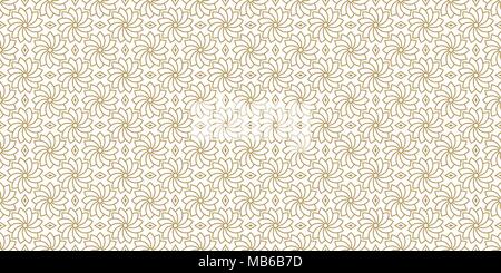 Goldene Blumen Muster, Teil 02. Nahtlose golden Pattern mit Blume im Umrisse und Rauten auf dem weißen Hintergrund. Kann für Verpackungspapier verwenden, Tex Stock Vektor