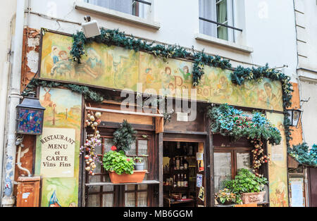 Restaurant Le Poulbot. Rue Le Poulbot. Montmartre, Paris Stockfoto