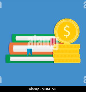 Investition in die Zukunft und Graduierung. Finanz Geld in der Grant Grad, Stapel Bücher und Münzen. Vector Illustration Stock Vektor